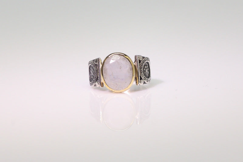 Sterling silver two-tone moonstone ring
